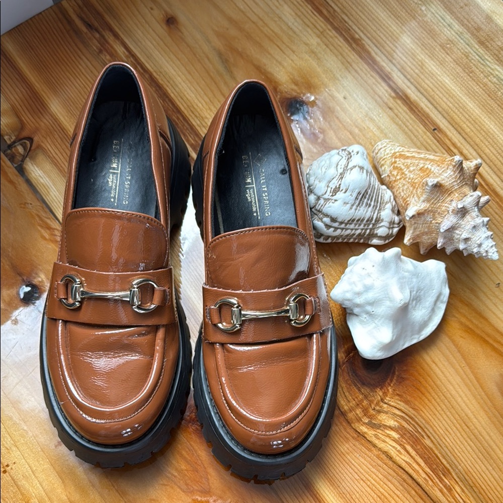 Women's Classic Brown Lug Sole Chunky Loafer 7 Silver Horsebit Preppy Academia - Picture 2 of 7